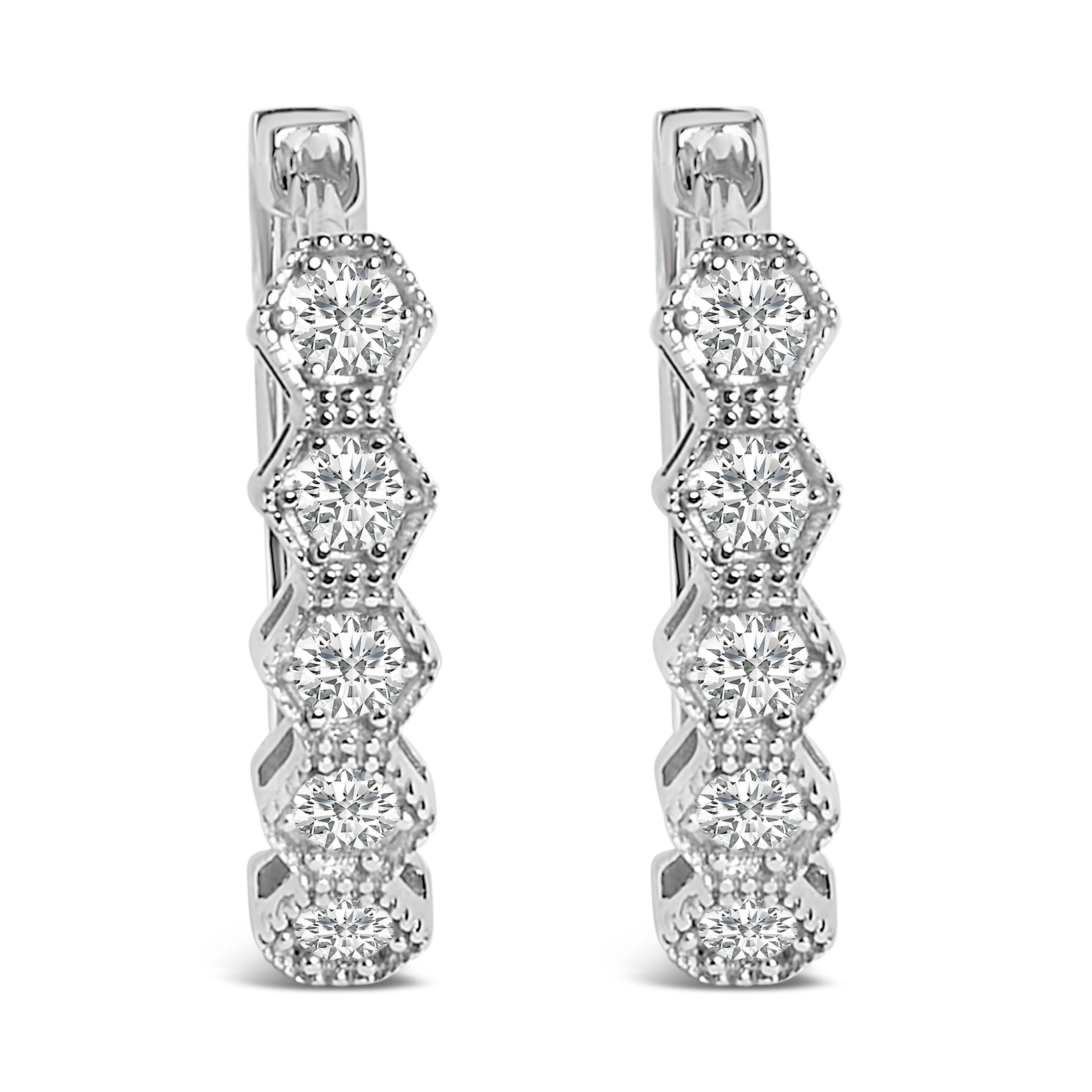 14K Gold 1/2 Cttw Diamond Earring Zig-Zagging Geometric Hoop Earrings (G-H Color, SI1-SI2)