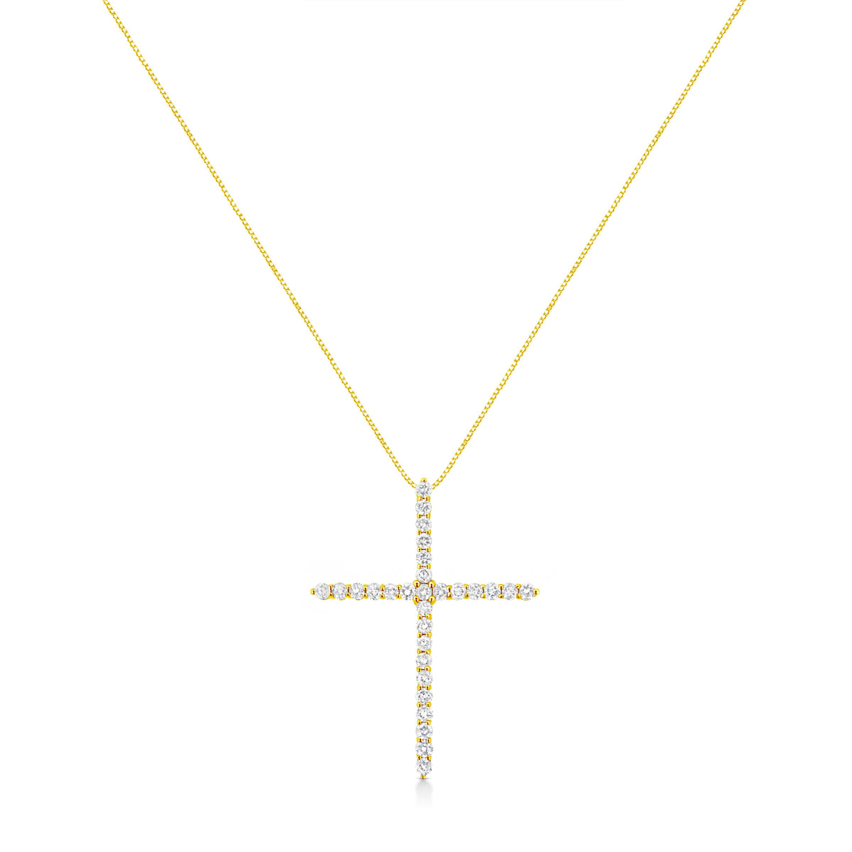 10K Yellow Gold Plated .925 Sterling Silver 3.0 Cttw Prong-Set Round Brilliant Cut Diamond Cross 18" Pendant Necklace (J-K Color, I1-I2 Clarity)