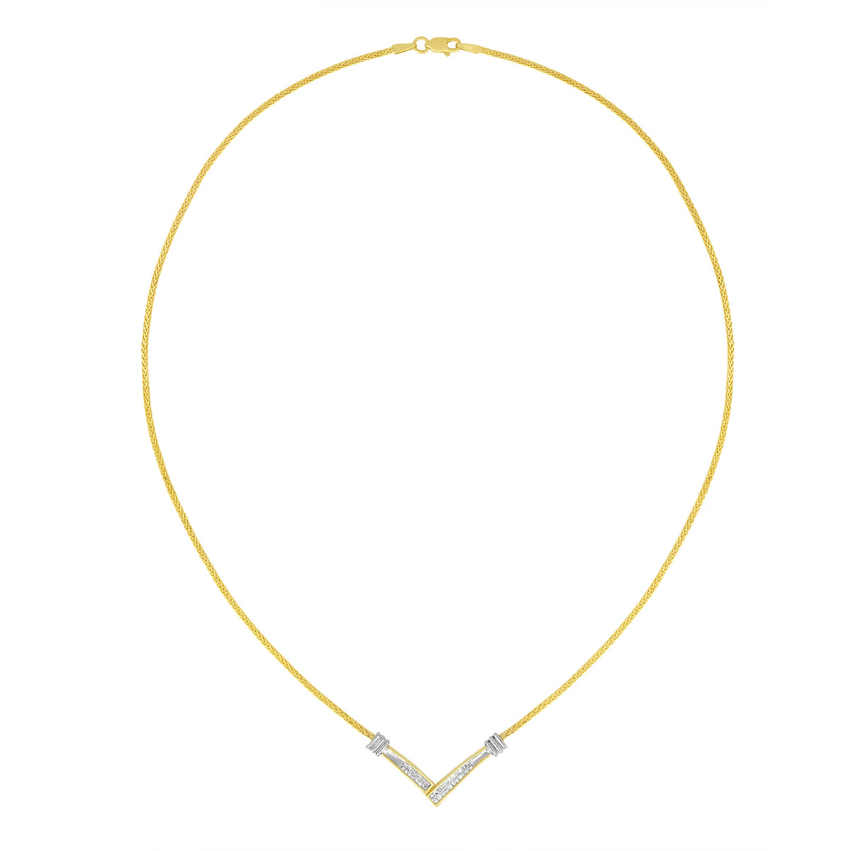 14K Yellow and White Gold 1/4 Cttw Princess Cut Diamond Channel-Set â€œVâ€ Shape 18" Pendant Necklace (H-I Color, SI2-I1 Clarity)