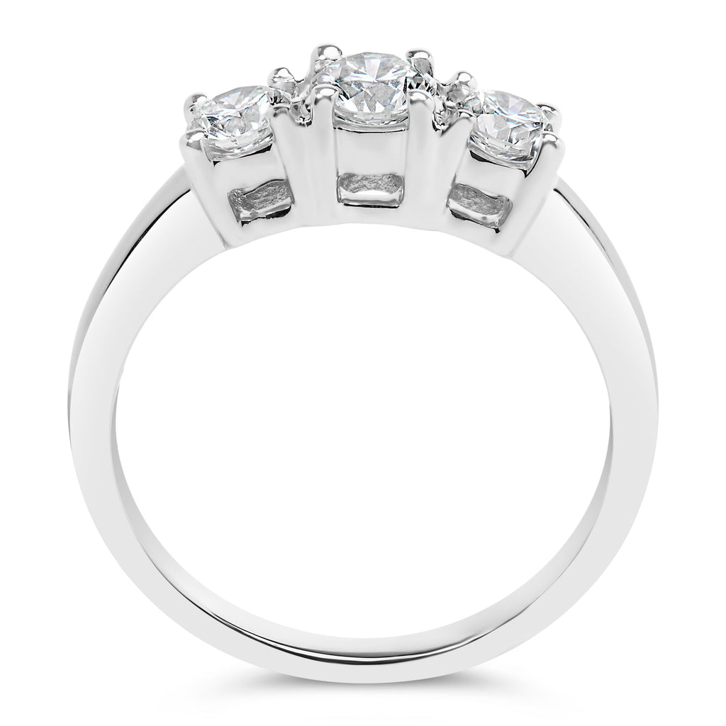 14K White Gold  3/4 Cttw Lab Grown Diamond 3 Stone Ring Band (F-G Color, VS2-SI1 Clarity)- Size 7