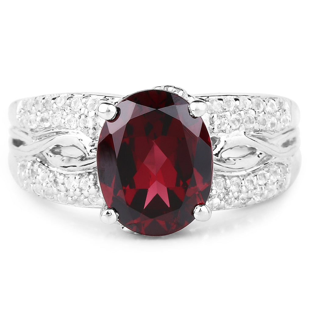 3.23 Carat Genuine Rhodolite and White Topaz .925 Sterling Silver Ring
