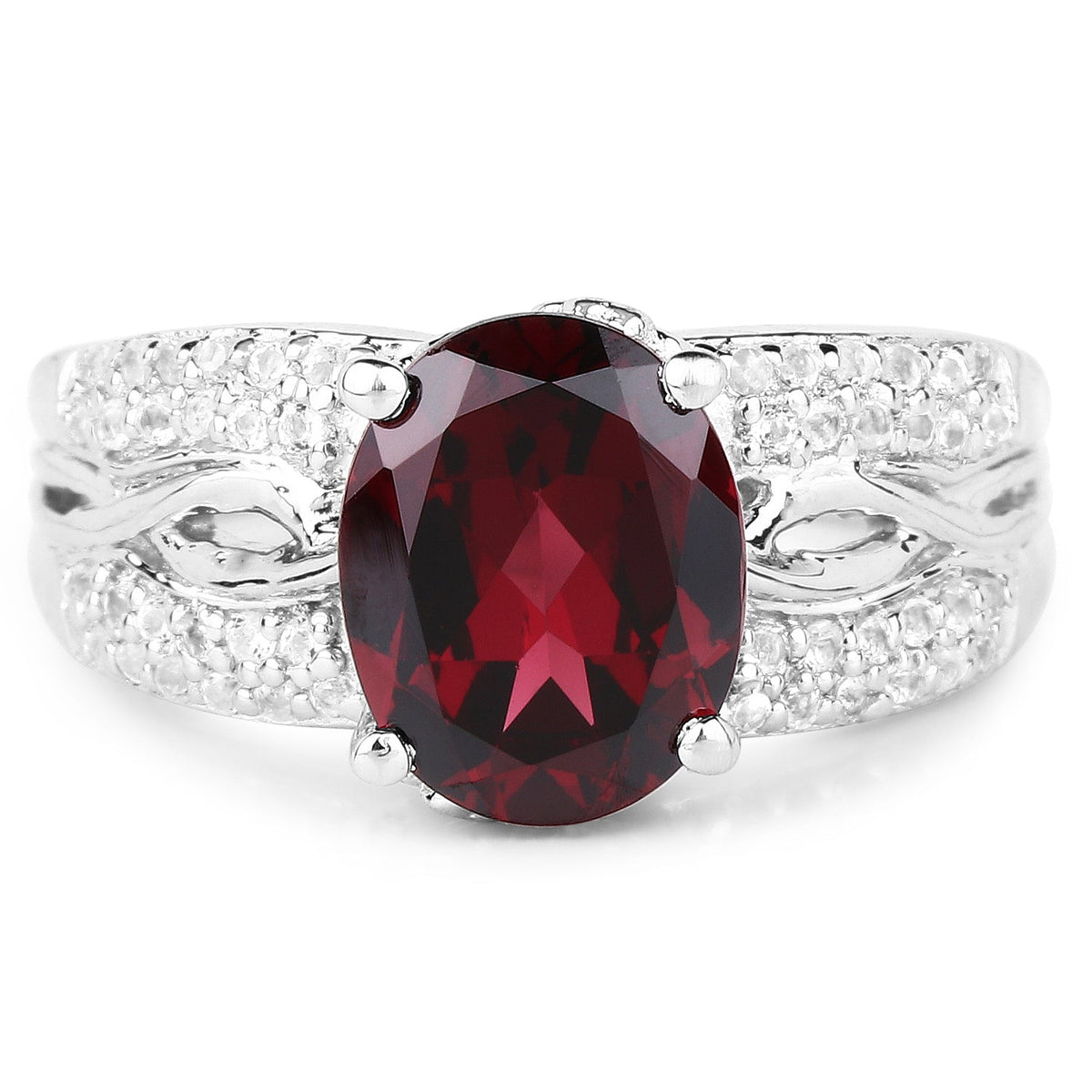 3.23 Carat Genuine Rhodolite and White Topaz .925 Sterling Silver Ring