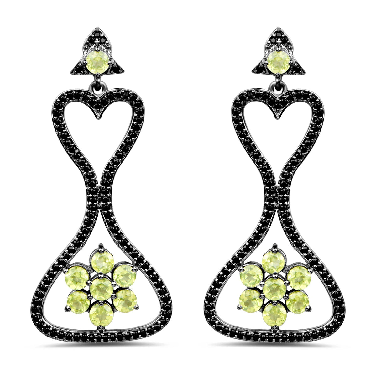 6.93 Carat Genuine Peridot and Black Spinel .925 Sterling Silver Earrings