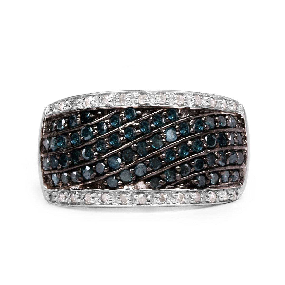 0.80 Carat Genuine Blue Diamond and White Diamond .925 Sterling Silver Ring
