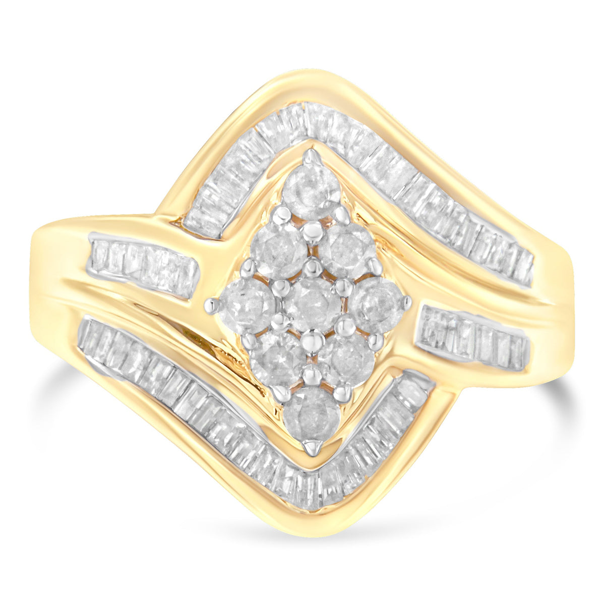 10K Yellow Gold Diamond Bypass Cluster Ring (1 Cttw, I-J Color, I2-I3 Clarity) - Size 7
