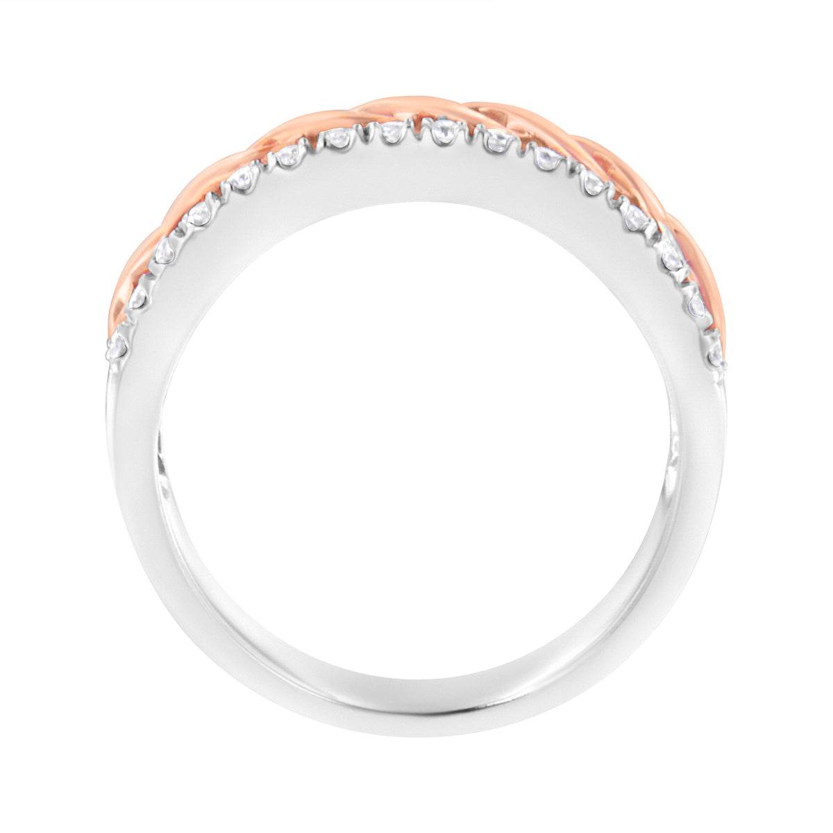 10K White and Rose Gold 1/3 Cttw Diamond Split Shank and Infinity Ribbon Band Ring (I-J Color, I1-I2 Clarity) - Size 6