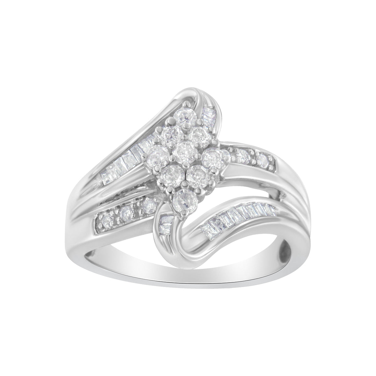 10K White Gold 1/2 cttw Diamond Cluster Ring (H-I Clarity, I2-I3 Color) - Size 6