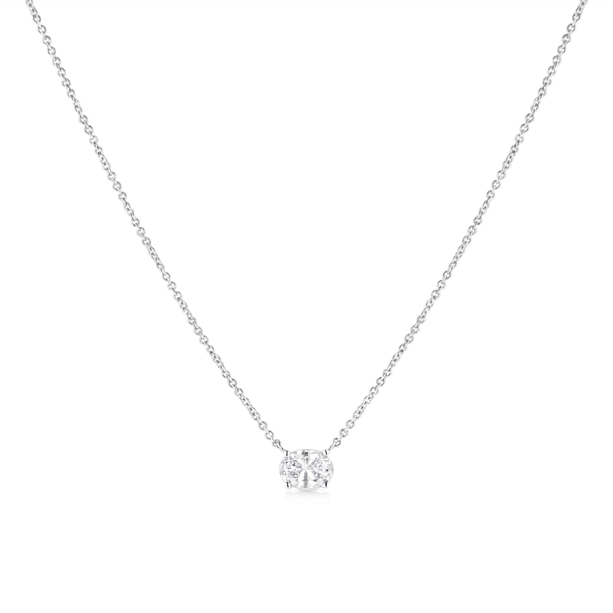 14K White Gold 1/2 Cttw Lab Grown Oval Shape Solitaire Diamond East West 18" Pendant Necklace (E-F Color, VS1-VS2 Clarity)