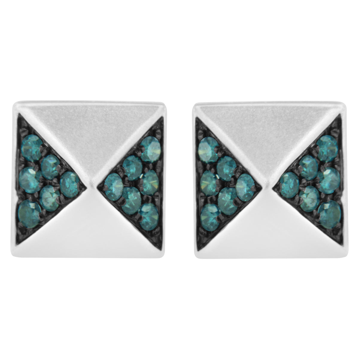 14K White Gold 1/4 Cttw Treated Blue Diamond Pyramid Stud Earring (Blue Color, SI1-SI2 Clarity)