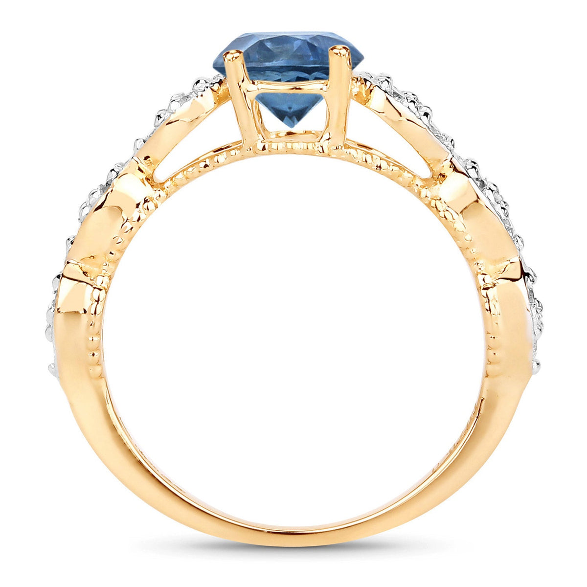 1.27 Carat Genuine Blue Sapphire and White Diamond 14K Yellow Gold Ring