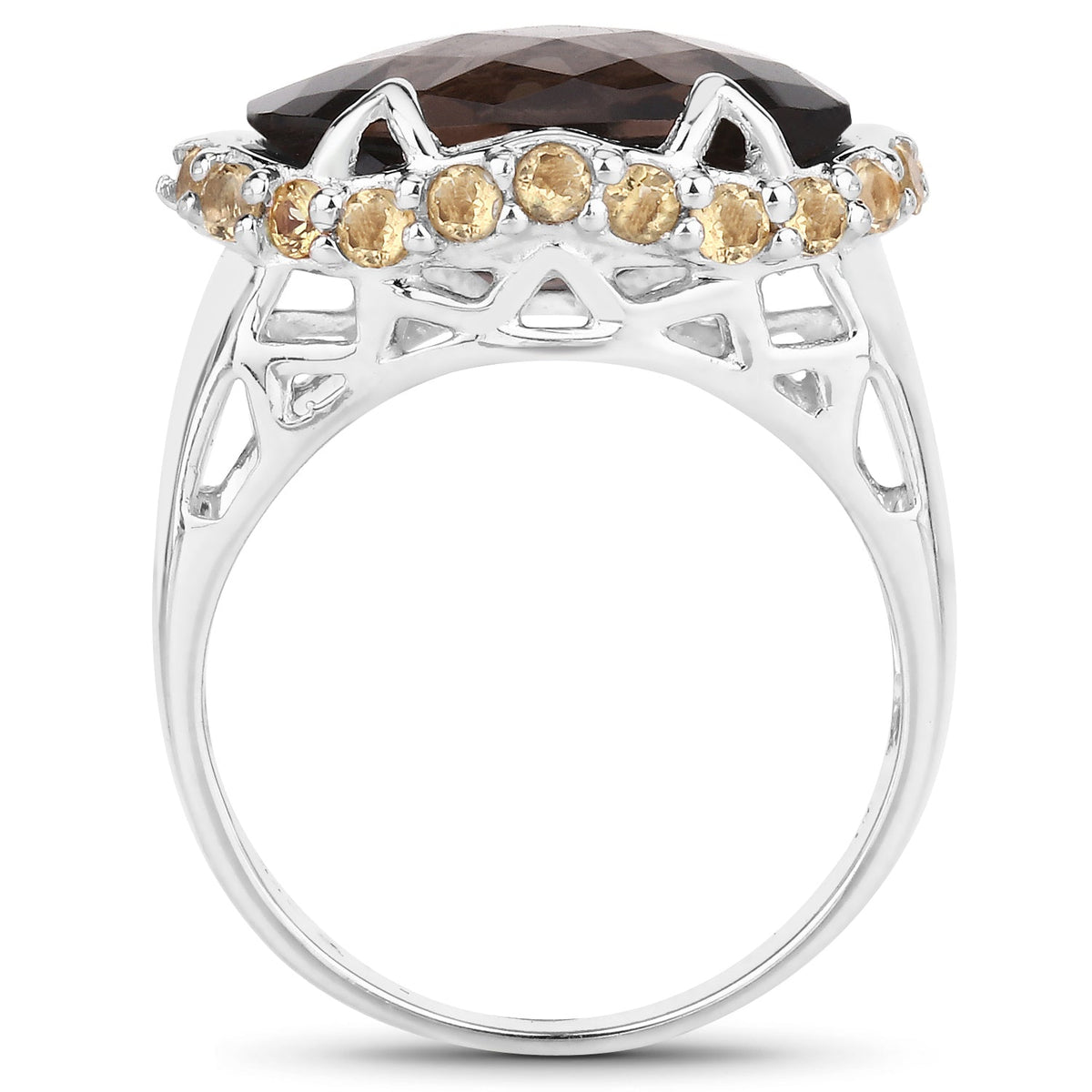 9.58 Carat Genuine Smoky Quartz and Citrine .925 Sterling Silver Ring