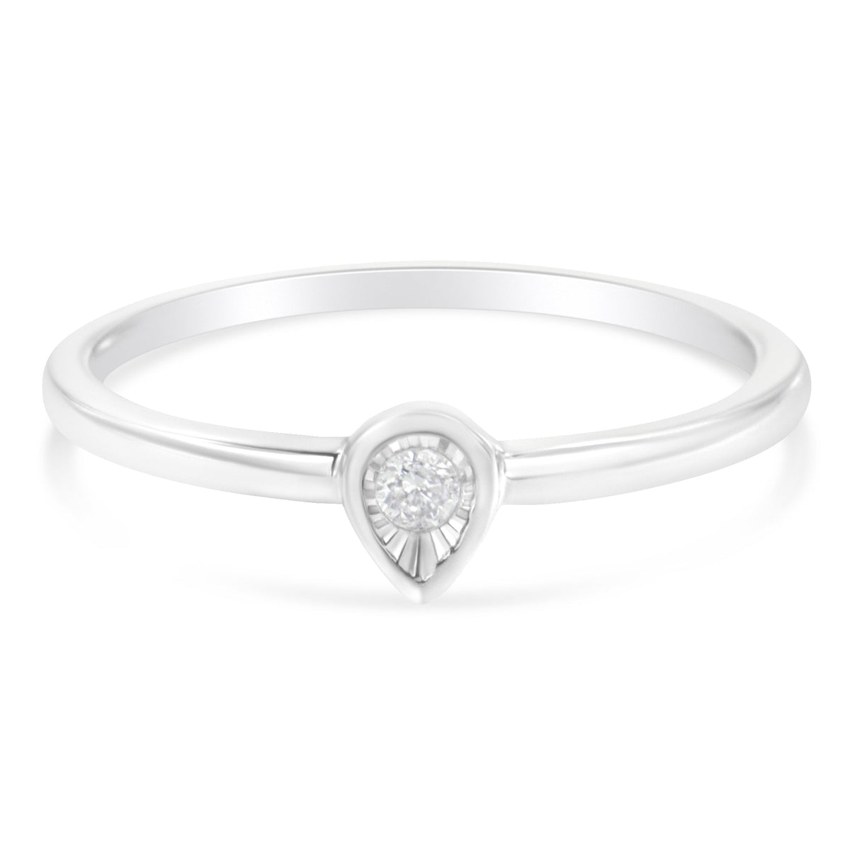 .925 Sterling Silver 1/20 Carat Diamond Teardrop Pear-Shaped Miracle Set Petite Fashion Promise Ring (J-K Color, I1-I2 Clarity) - Size 6