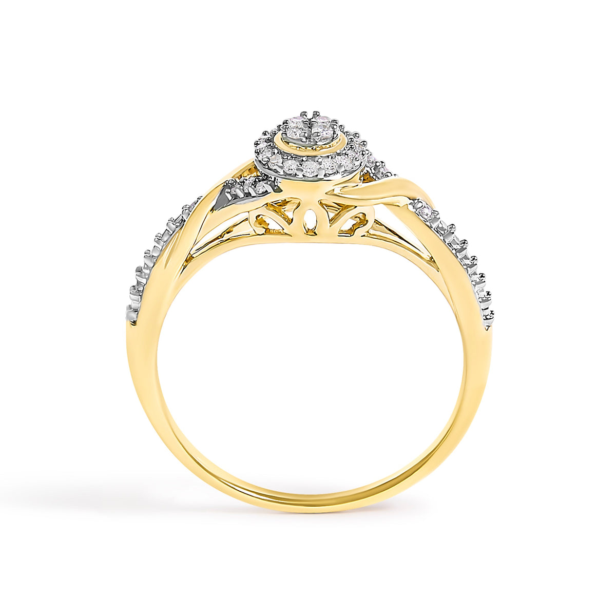 10K Yellow Gold 1/10 Cttw Diamond Swirl and Halo Promise Ring (I-J Color, I3 Clarity) - Size 7