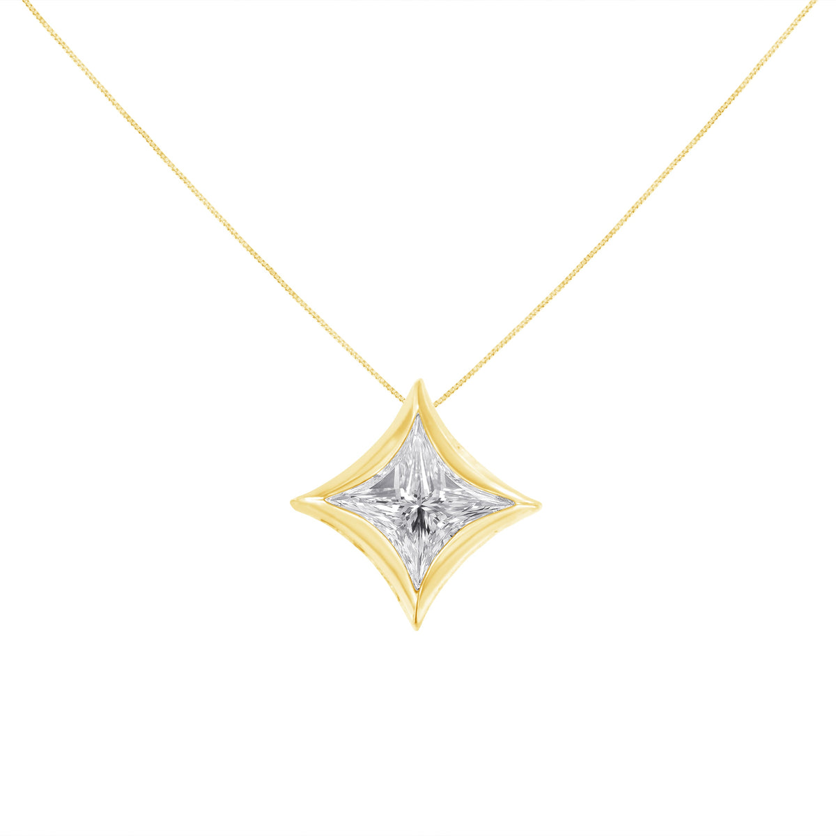 10K White Gold 1/10 Cttw Bezel Set Solitaire Princess Cut Diamond Kite Shaped Pendent Necklace - 18" Inches