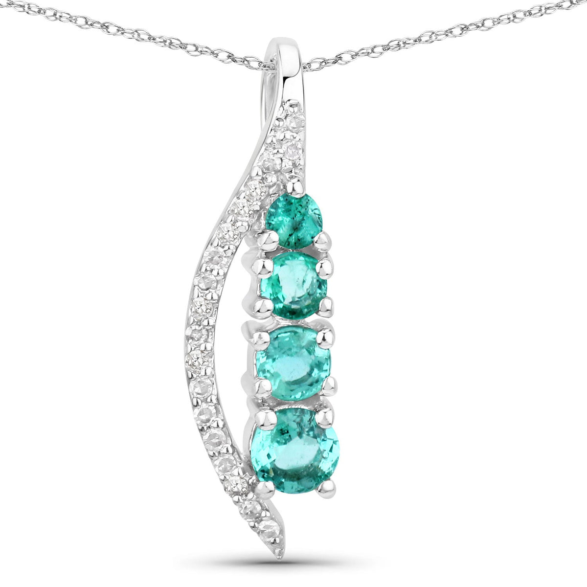 0.34 Carat Genuine Zambian Emerald and White Diamond 14K White Gold Pendant