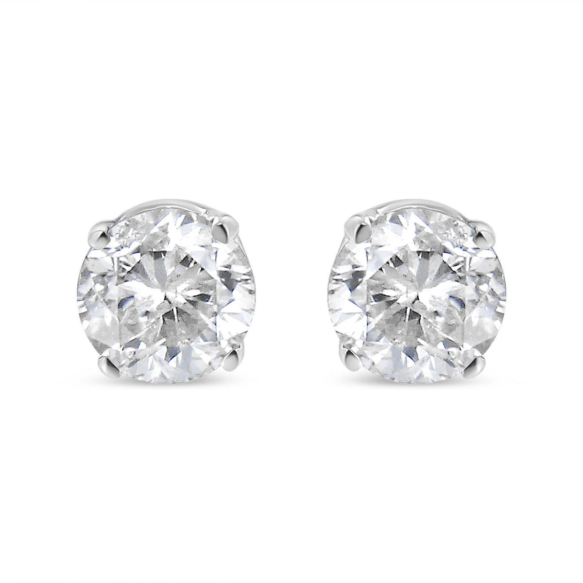 14K White Gold 1.0 Cttw 4-Prong Set Brilliant Round-Cut Solitaire Lab Grown Diamond Push Back Stud Earrings (E-F Color, VVS2-VS1 Clarity)