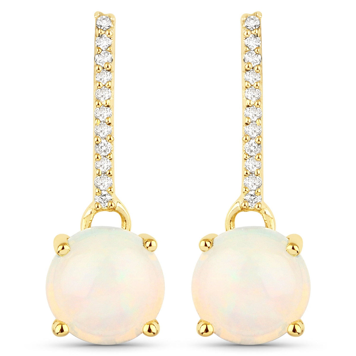 1.06 Carat Genuine Ethiopian Opal and White Diamond 10K Yellow Gold Earrings