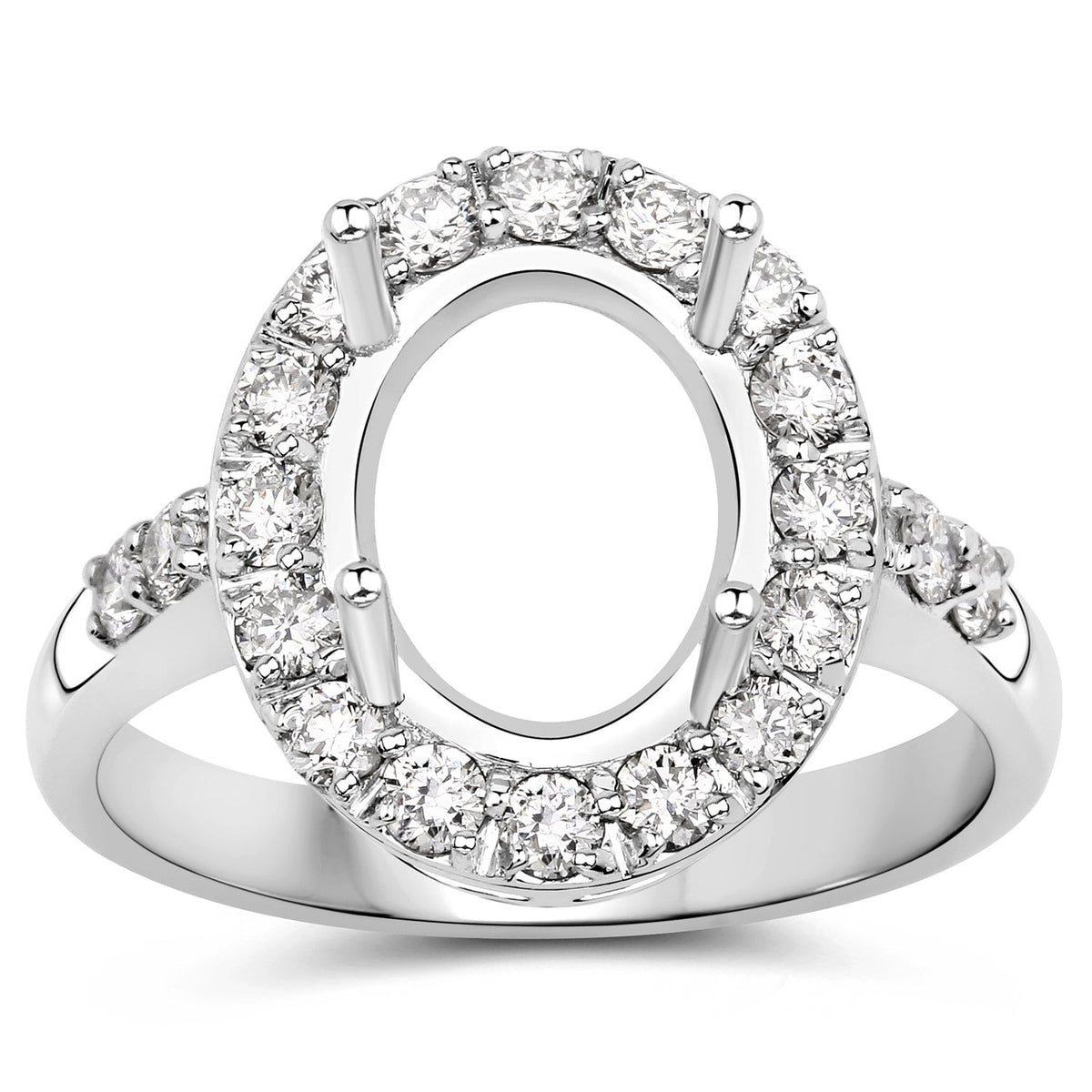 0.60 Carat Genuine White Diamond 14K White Gold Semi Mount Ring - holds 10x8mm Oval Gemstone