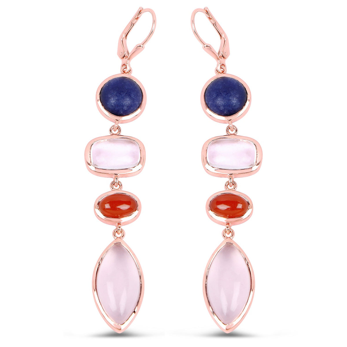 14K Rose Gold Plated 30.55 Carat Genuine Multi Stone .925 Sterling Silver Earrings
