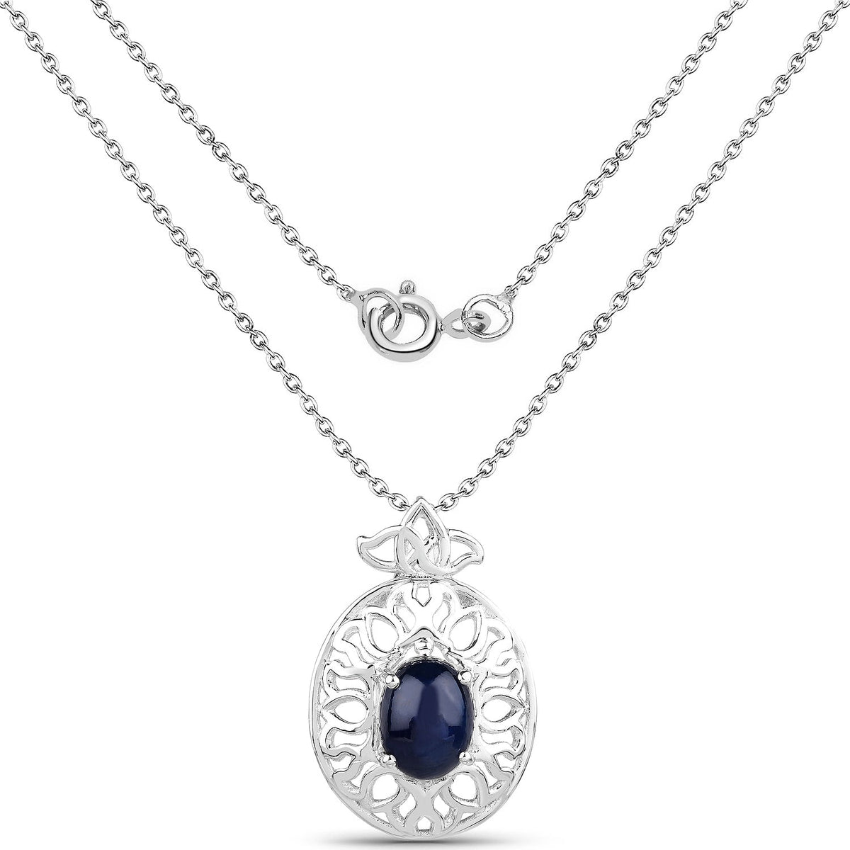 4.50 Carat Genuine Blue Sapphire .925 Sterling Silver Pendant