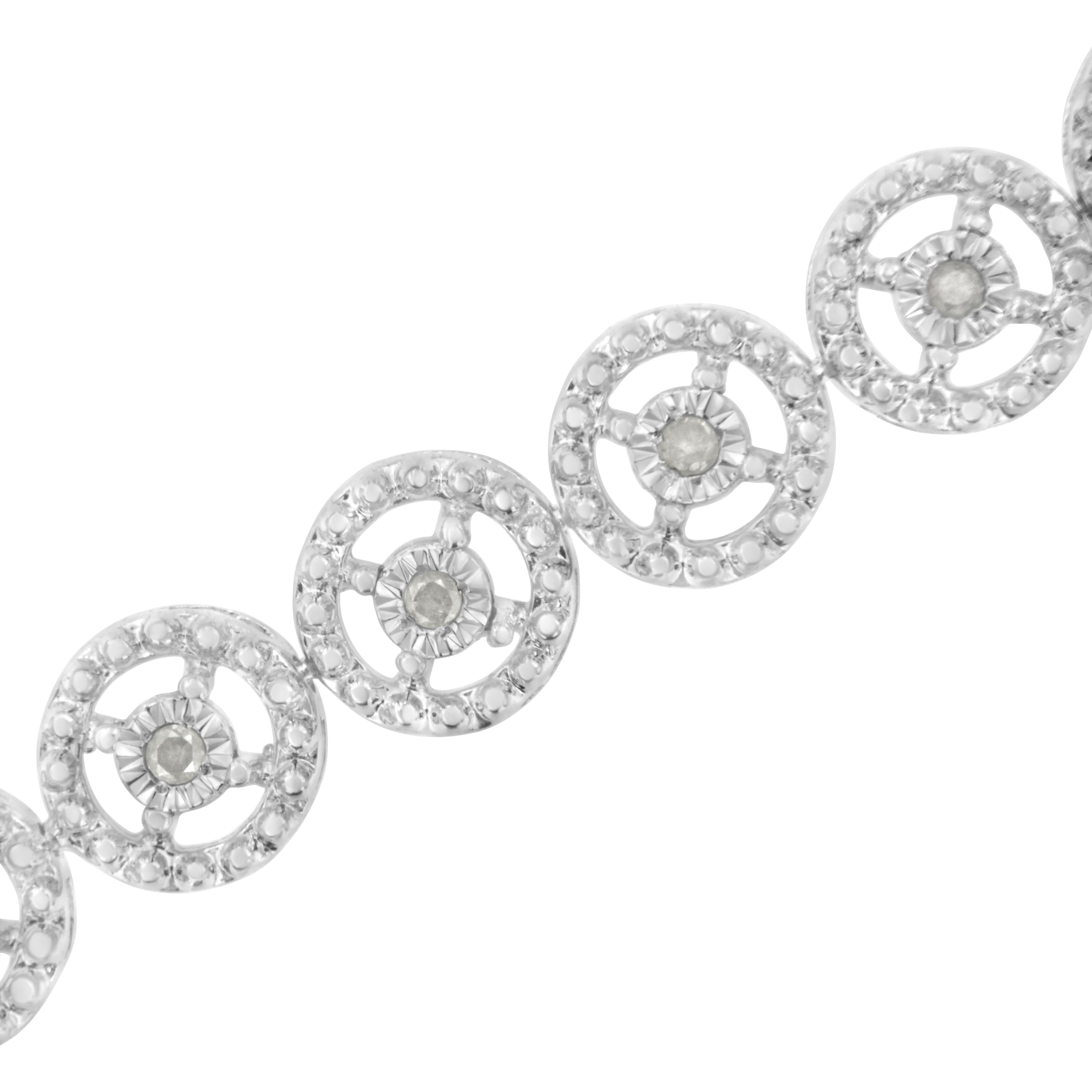 .925 Sterling Silver 1/2 Cttw Diamond Nested Circle Miracle Set Open Wheel 7.25" Fashion Link Bracelet (I-J Color, I3 Clarity)