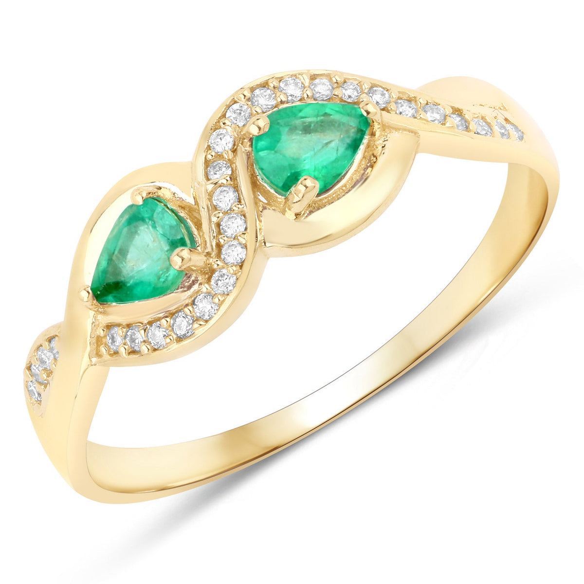 0.35 Carat Genuine Zambian Emerald and White Diamond 14K Yellow Gold Ring