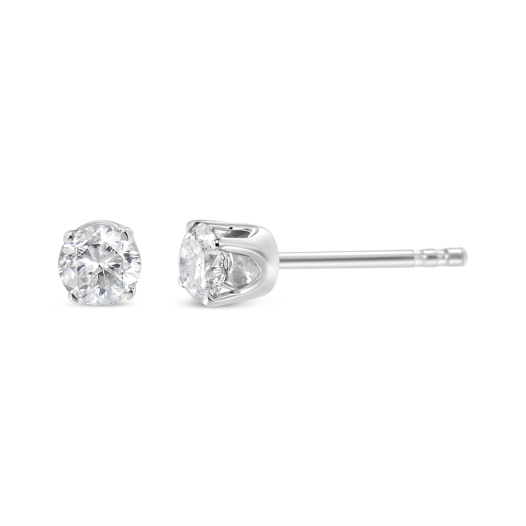 AGS Certified 14K White Gold 1.0 cttw 4-Prong Set Brilliant Round-Cut Solitaire Diamond Push Back Stud Earrings (G-H Color, I1-I2 Clarity)