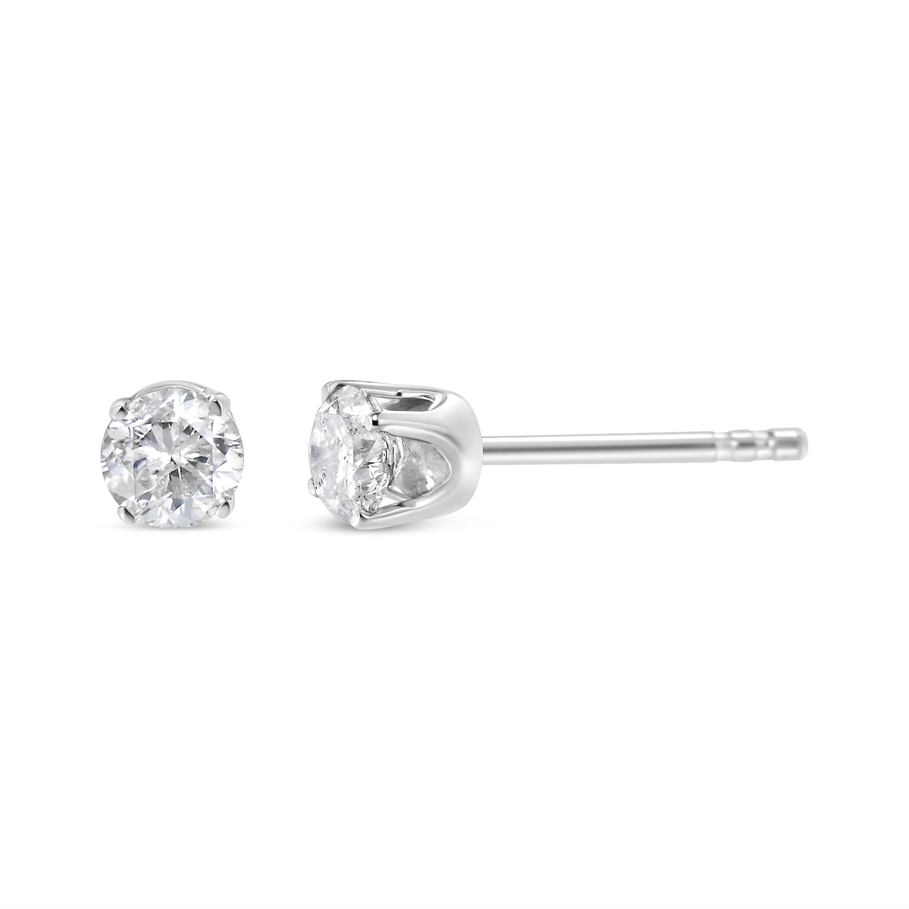 14K White Gold 1.00 Cttw Round Brilliant-Cut Near Colorless Diamond Classic 4-Prong Stud Earrings (H-I Color, I1-I2 Clarity)