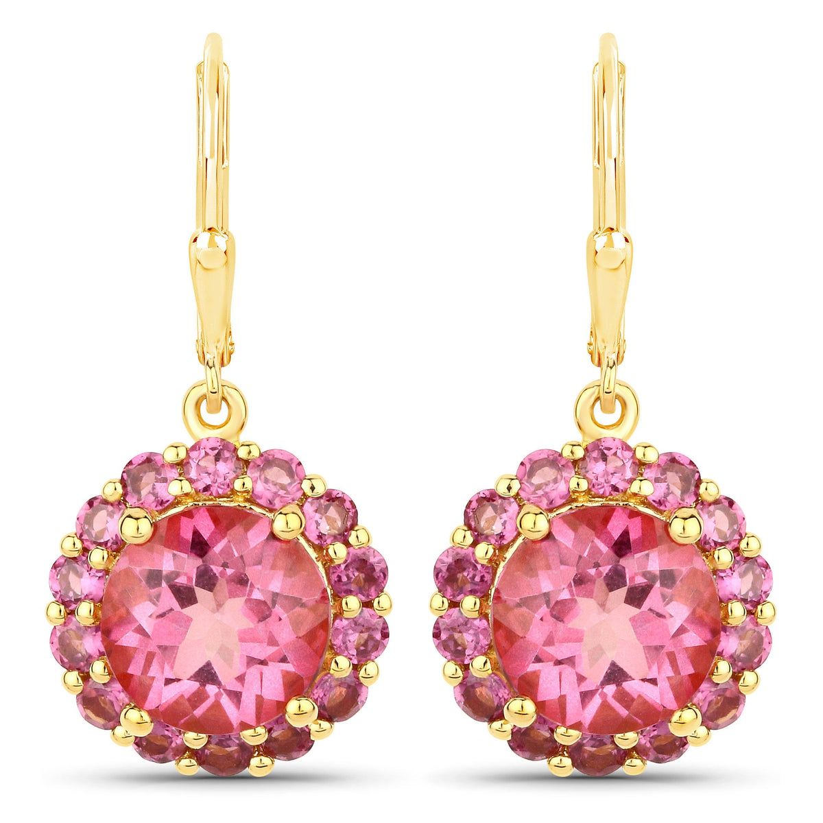 10.74 Carat Genuine Pink Topaz and Rhodolite Garnet .925 Sterling Silver Earrings
