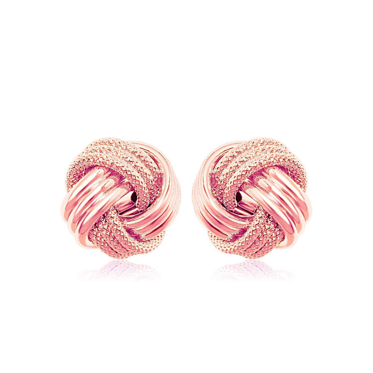 14k Rose Gold Love Knot with Ridge Texture Earrings