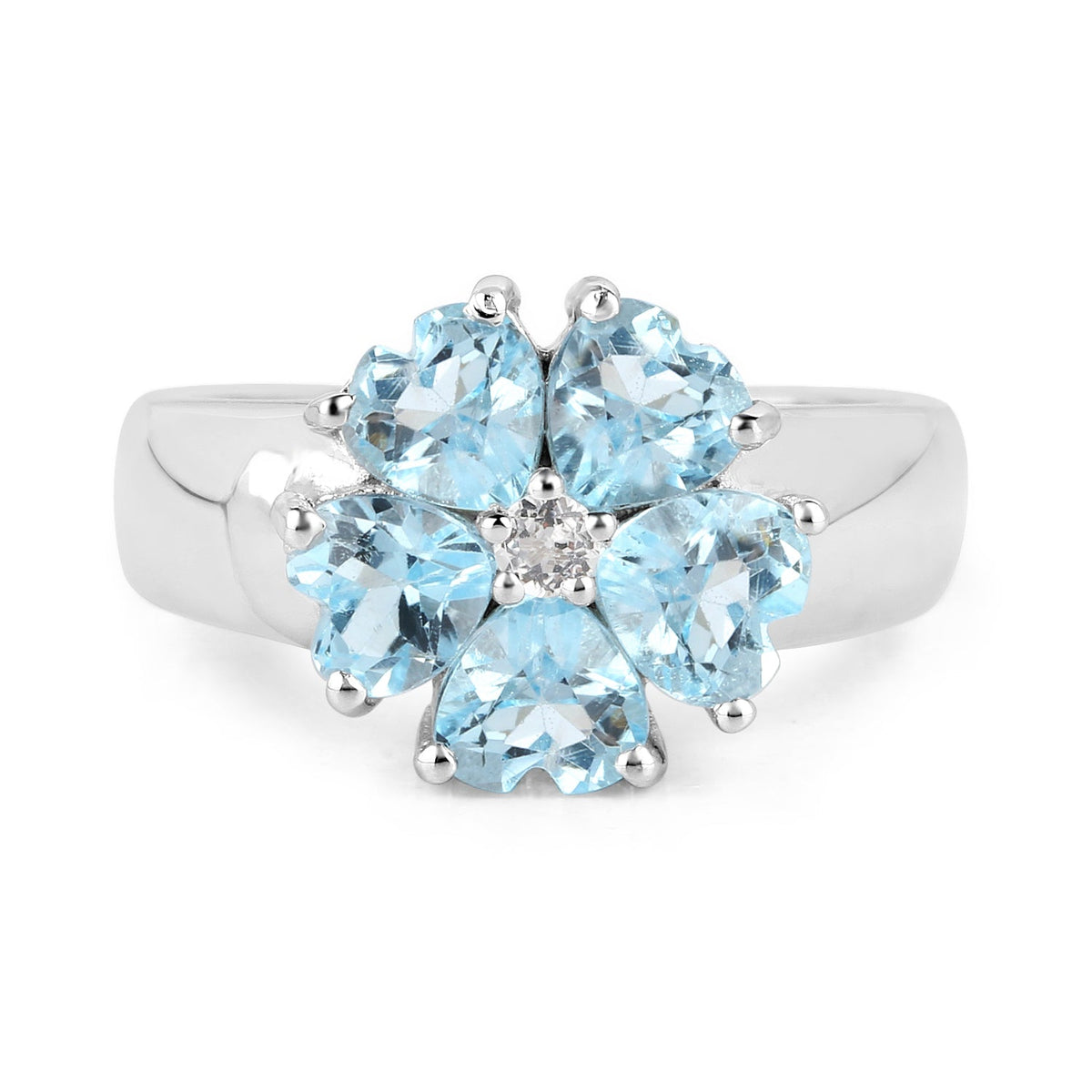 2.58 Carat Genuine Blue Topaz and White Topaz .925 Sterling Silver Ring