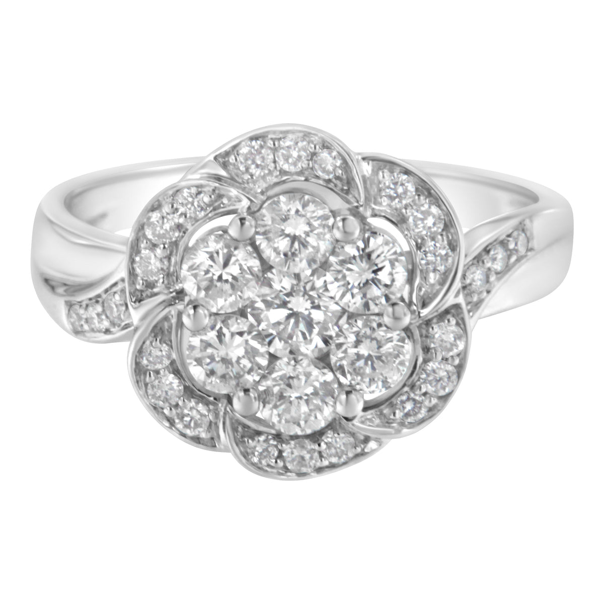 14K White Gold Floral Cluster Diamond Ring (1.0 Cttw, H-I Color, SI2-I1 Clarity) - Size 6