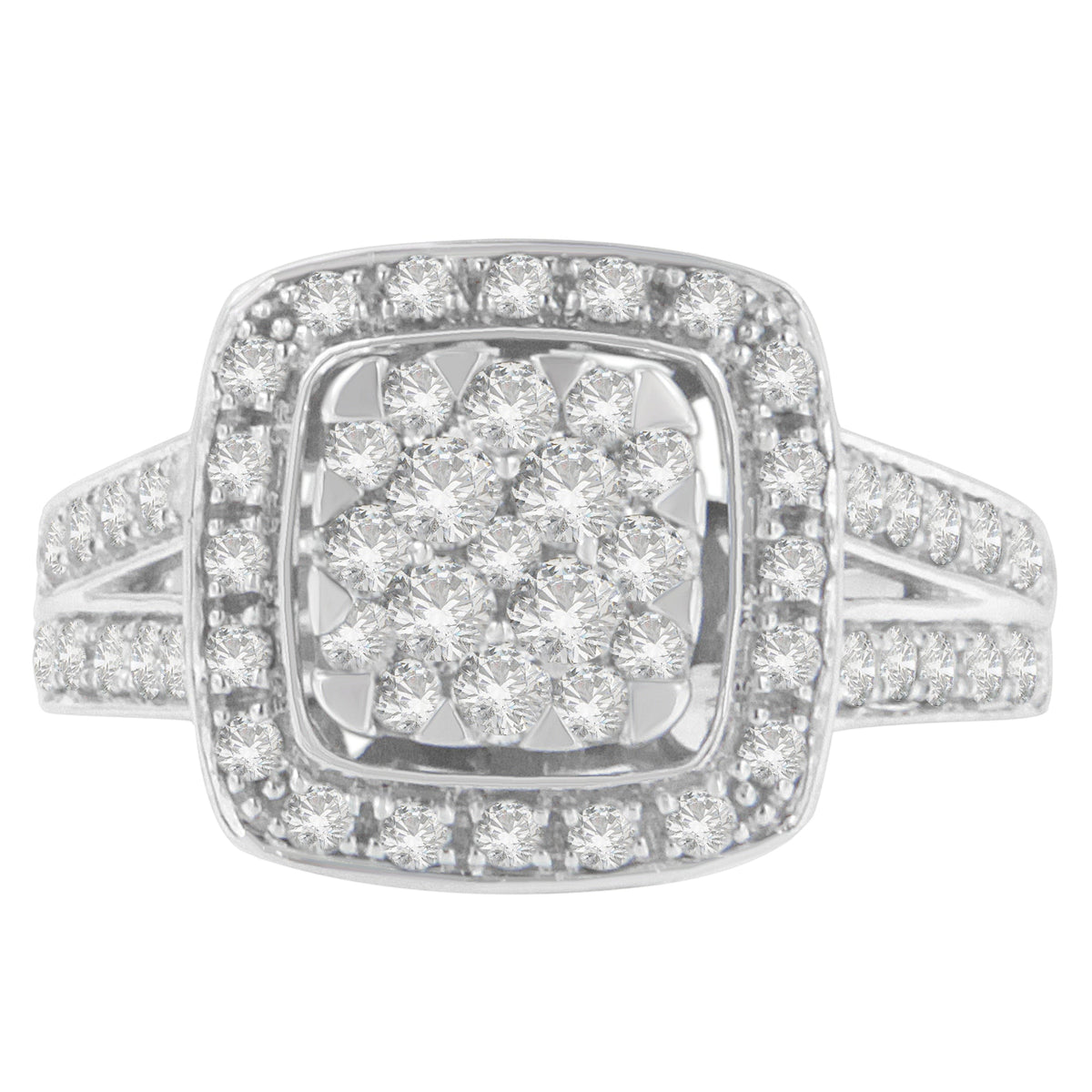 10K White Gold Diamond Cluster Ring (1 Cttw, H-I Color, SI2-I1 Clarity) - Size 6-1/2