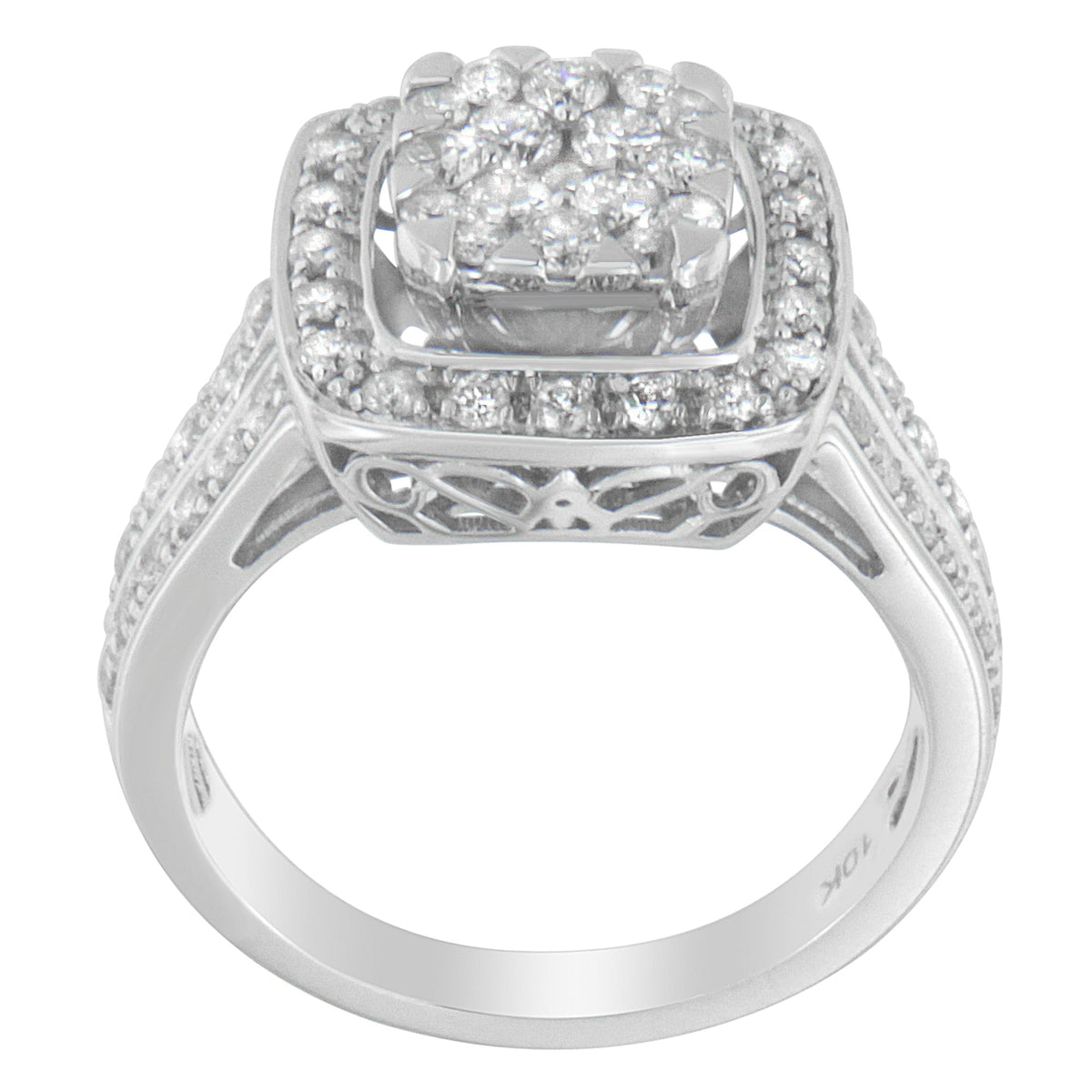 10K White Gold Diamond Cluster Ring (1 Cttw, H-I Color, SI2-I1 Clarity) - Size 6-1/2