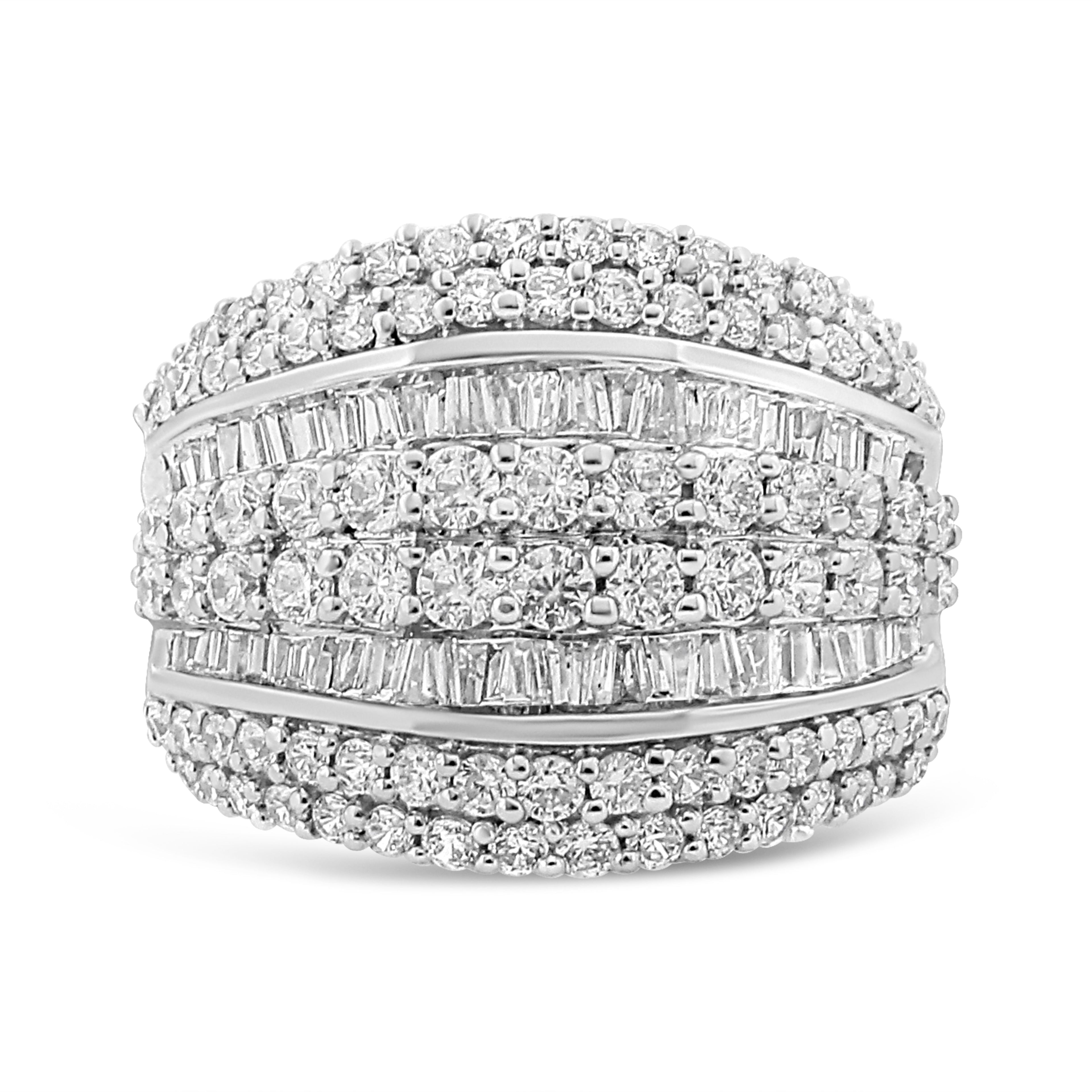 .925 Sterling Silver 2.00 Cttw Round and Baguette-Cut Diamond Cluster Ring (H-I Color, I1-I2 Clarity) - Size 7