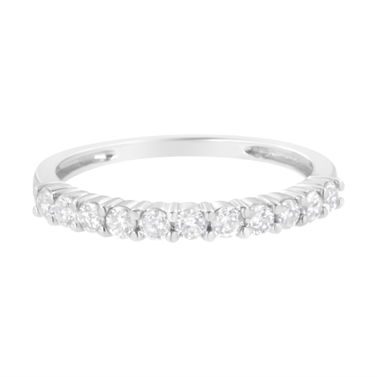 IGI Certified 1/2 Cttw Diamond 10K White Gold Prong Set Fluted Band Style Ring (I-J Color, I2-I3 Clarity) - Size 7