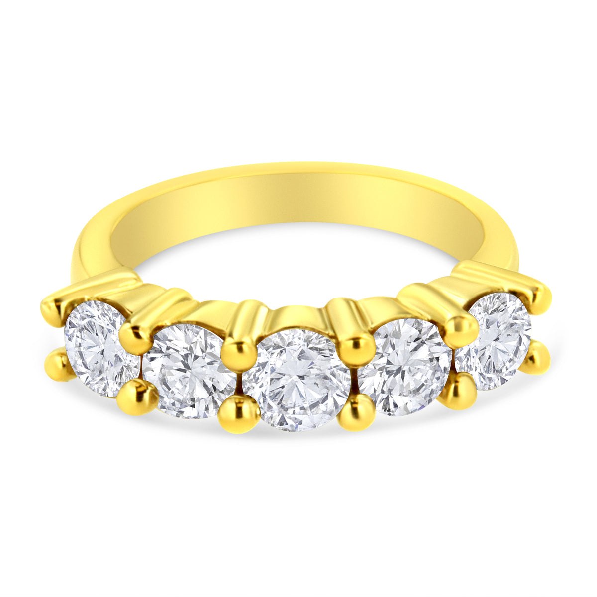 14K Yellow Gold Plated .925 Sterling Silver 2.0 Cttw Shared Prong Set Diamond 5 Stone Wedding Band Ring (J-K Color, I1-I2 Clarity) - Size 7