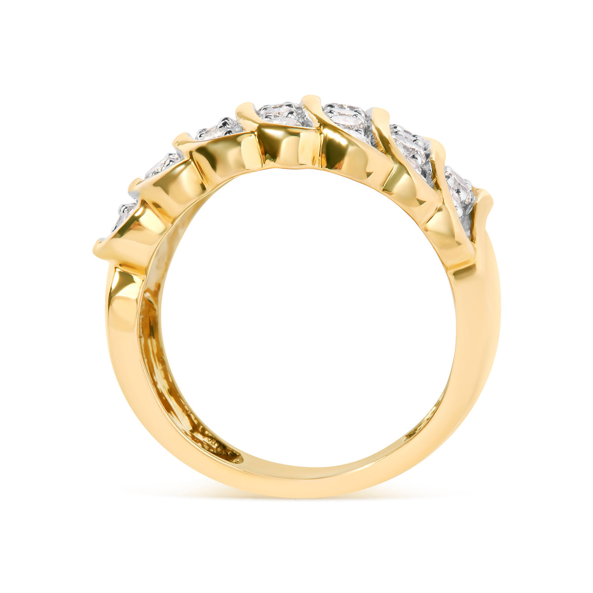 14K Yellow Gold Plated .925 Sterling Silver 2.00 Cttw Diamond Multi Row Band Ring (J-K Color, I1-I2 Clarity) - Ring Size 7