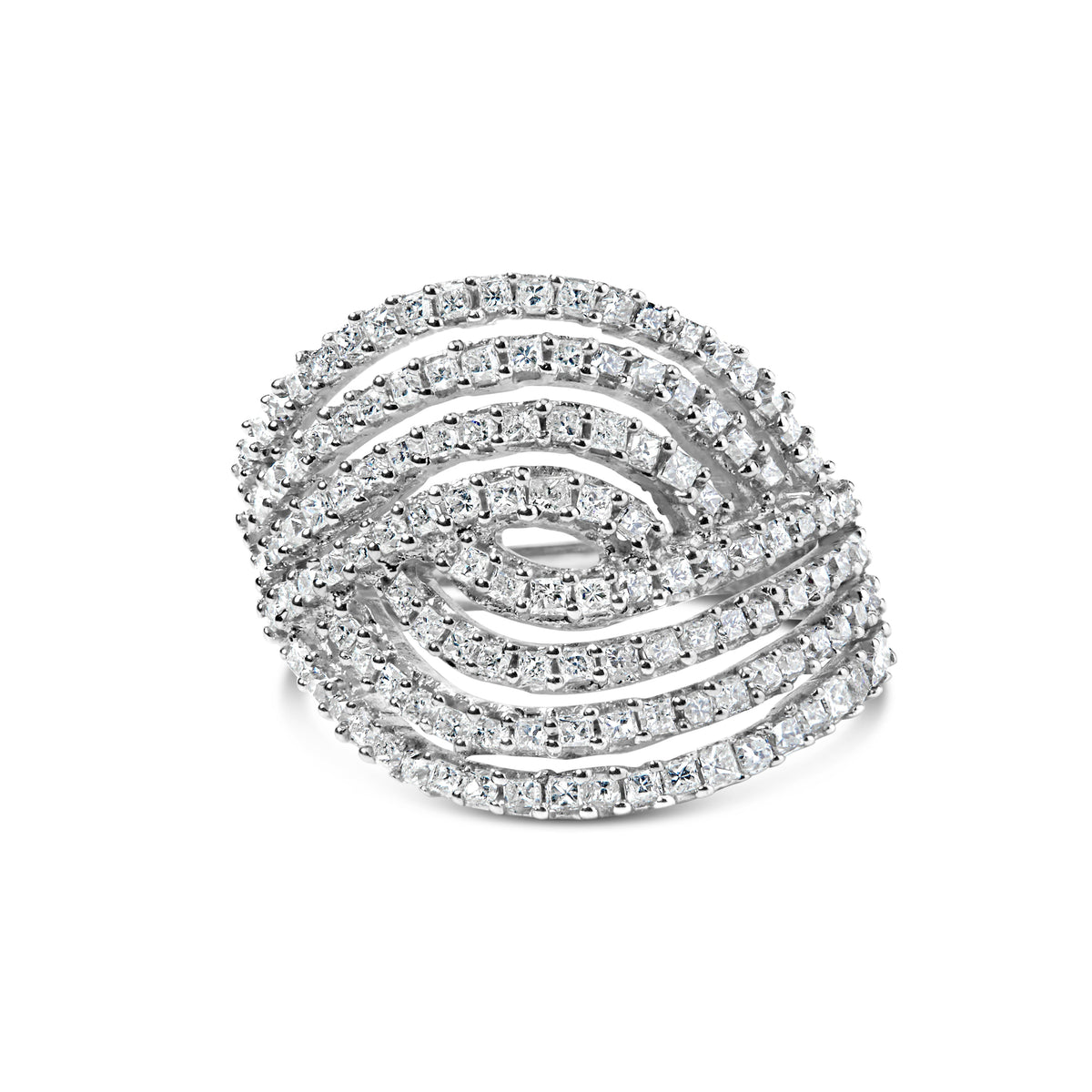 10K White Gold 1 1/2 Cttw Princess Diamond Swirl Design Cocktail Ring