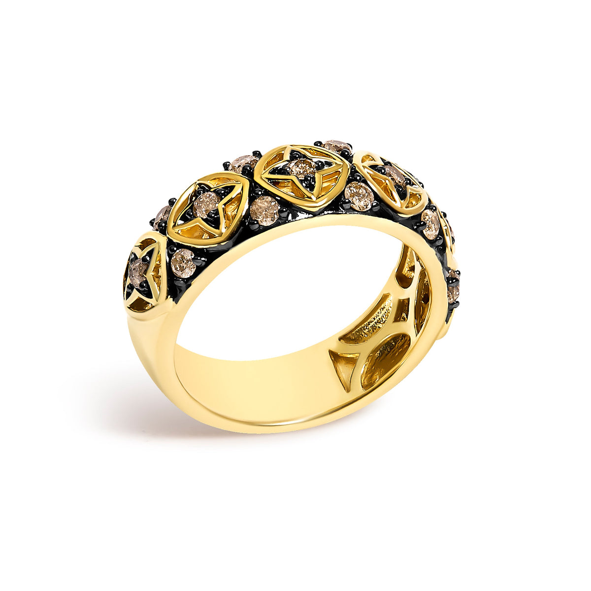 10K Yellow Gold Plated Sterling Silver 1/2 Cttw Champagne Diamond Star Motif Band Ring