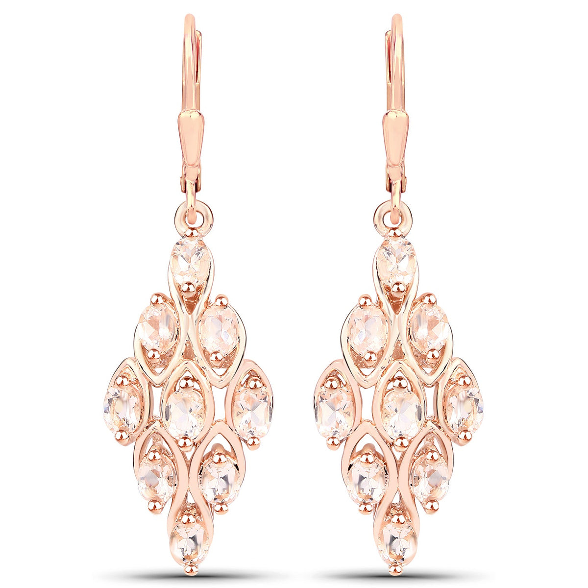 18K Rose Gold Plated 2.70 Carat Genuine Morganite .925 Sterling Silver Earrings