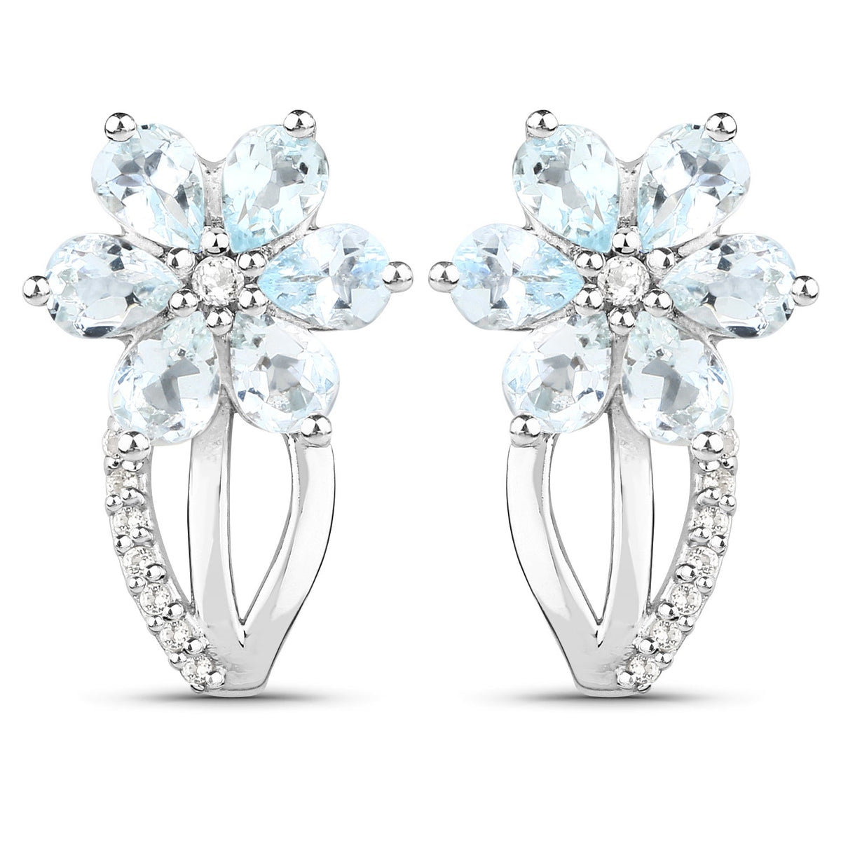 1.54 Carat Genuine Aquamarine and White Topaz .925 Sterling Silver Earrings
