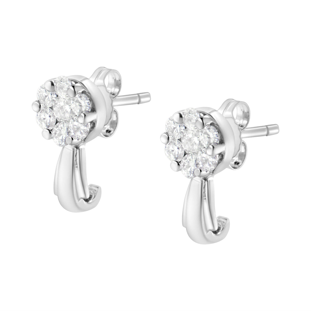 14K White Gold 3/4 Cttw Diamond Floral Cluster Drop and Dangle Stud Earrings (H-I Color, I1-I2 Clarity)