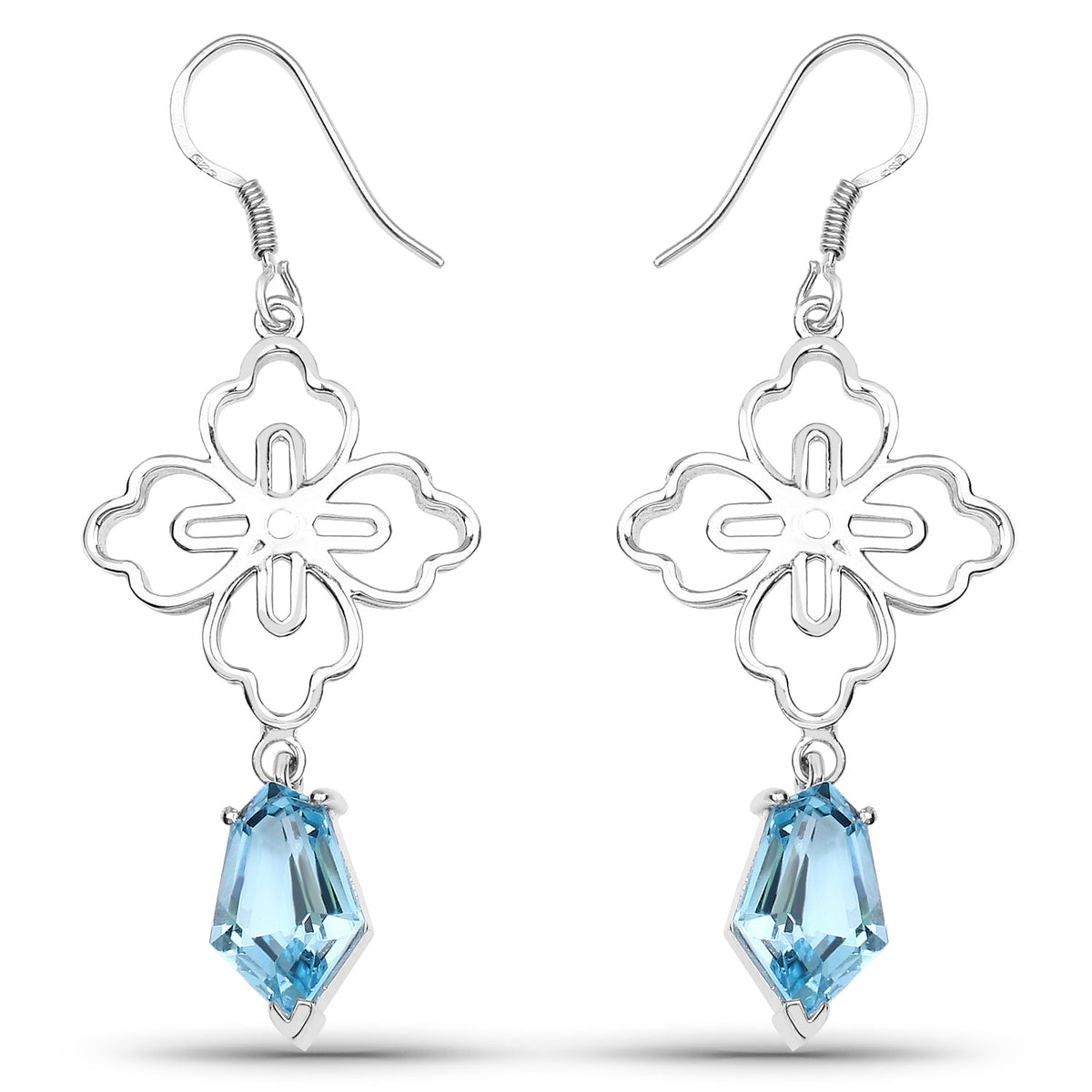 12.14 Carat Genuine Swiss Blue Topaz .925 Sterling Silver Earrings