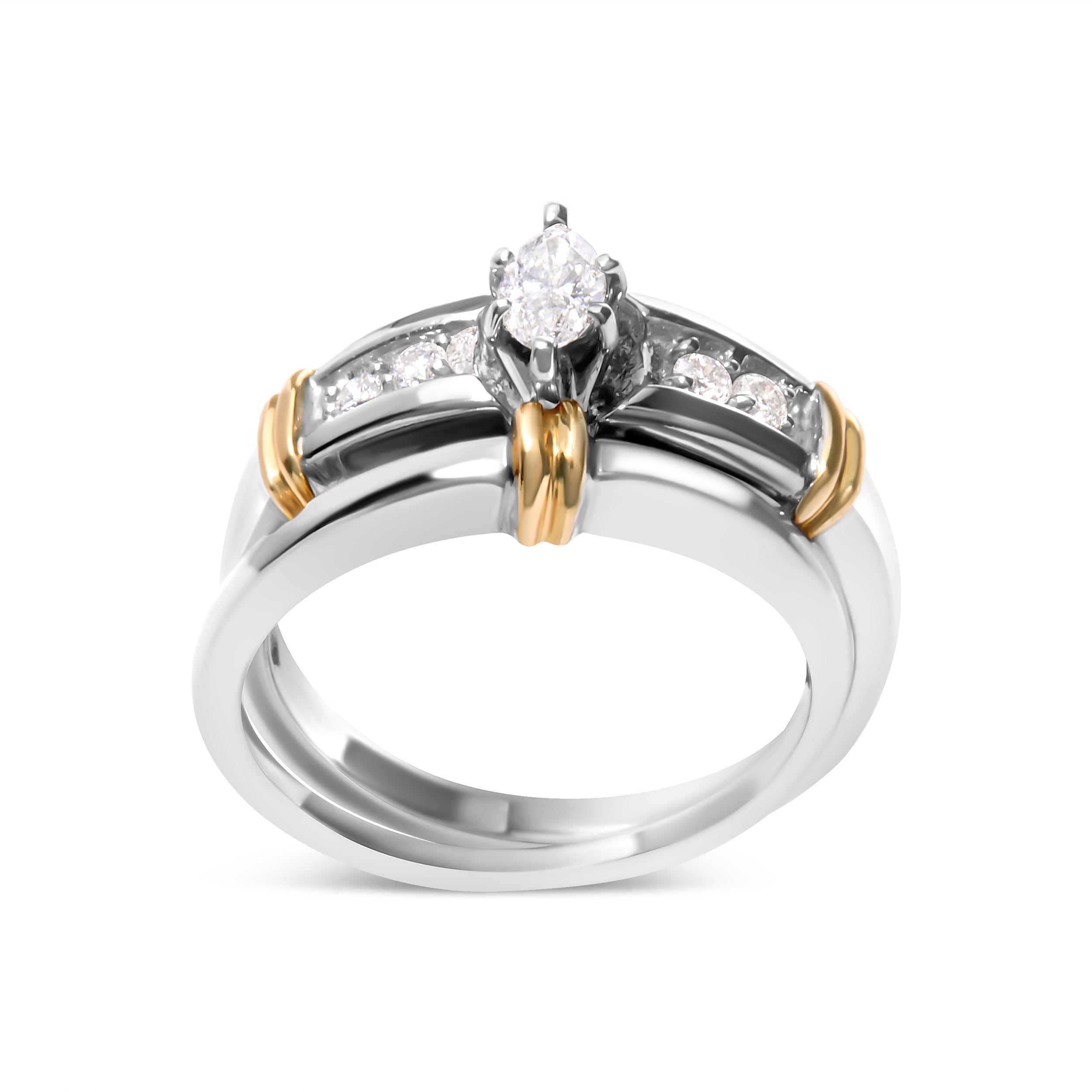 14K Yellow and White Gold 1/3 Cttw Marquise Diamond Cocktail Engagement Ring Set (H-I Color, SI1-SI2 Clarity) - Size 7