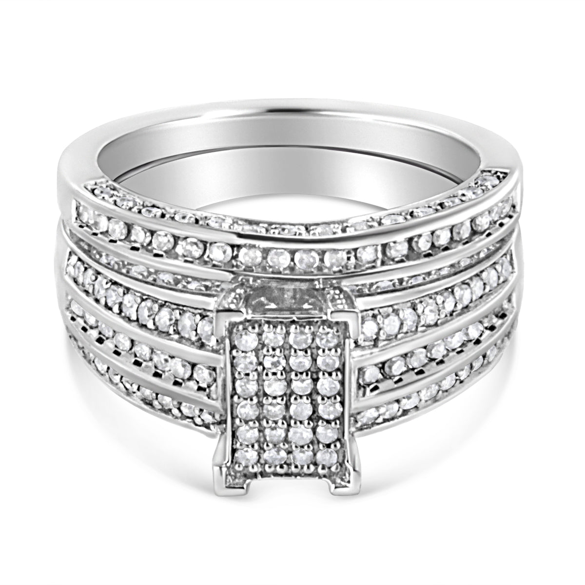 .925 Sterling Silver 3/4 Cttw Prong Set Round Diamond Composite Engagement Ring and Band Set (I-J Color, I3 Clarity) - Size 6.5