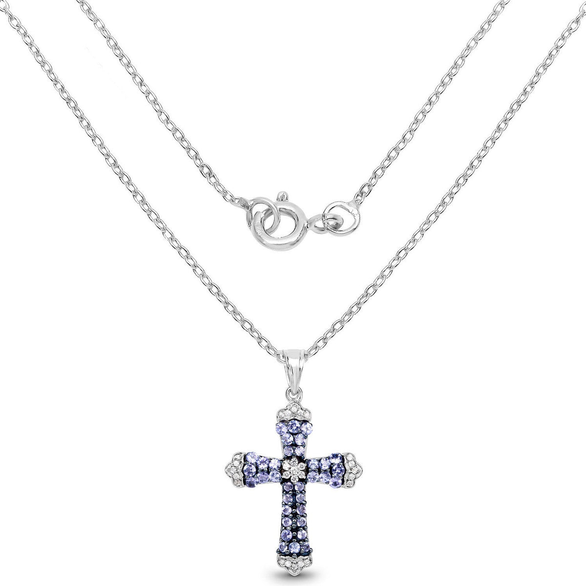 1.84 Carat Genuine Tanzanite and White Zircon .925 Sterling Silver Pendant