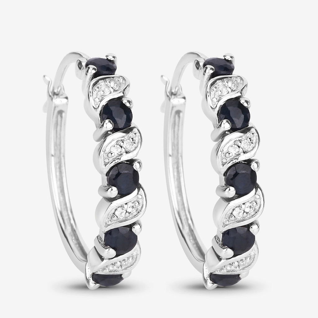 1.28 Carat Genuine Blue Sapphire and White Topaz .925 Sterling Silver Earrings