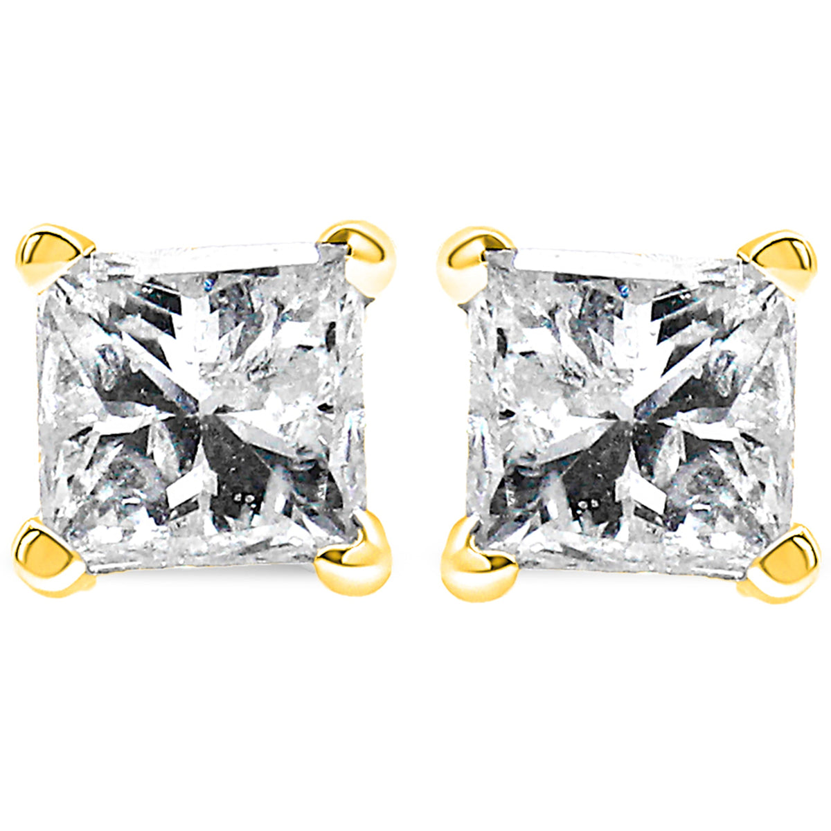 14K Yellow Gold 1.00 Cttw Princess-Cut Square Near Colorless Diamond Classic 4-Prong Solitaire Stud Earrings (J-K Color, I1-I2 Clarity)