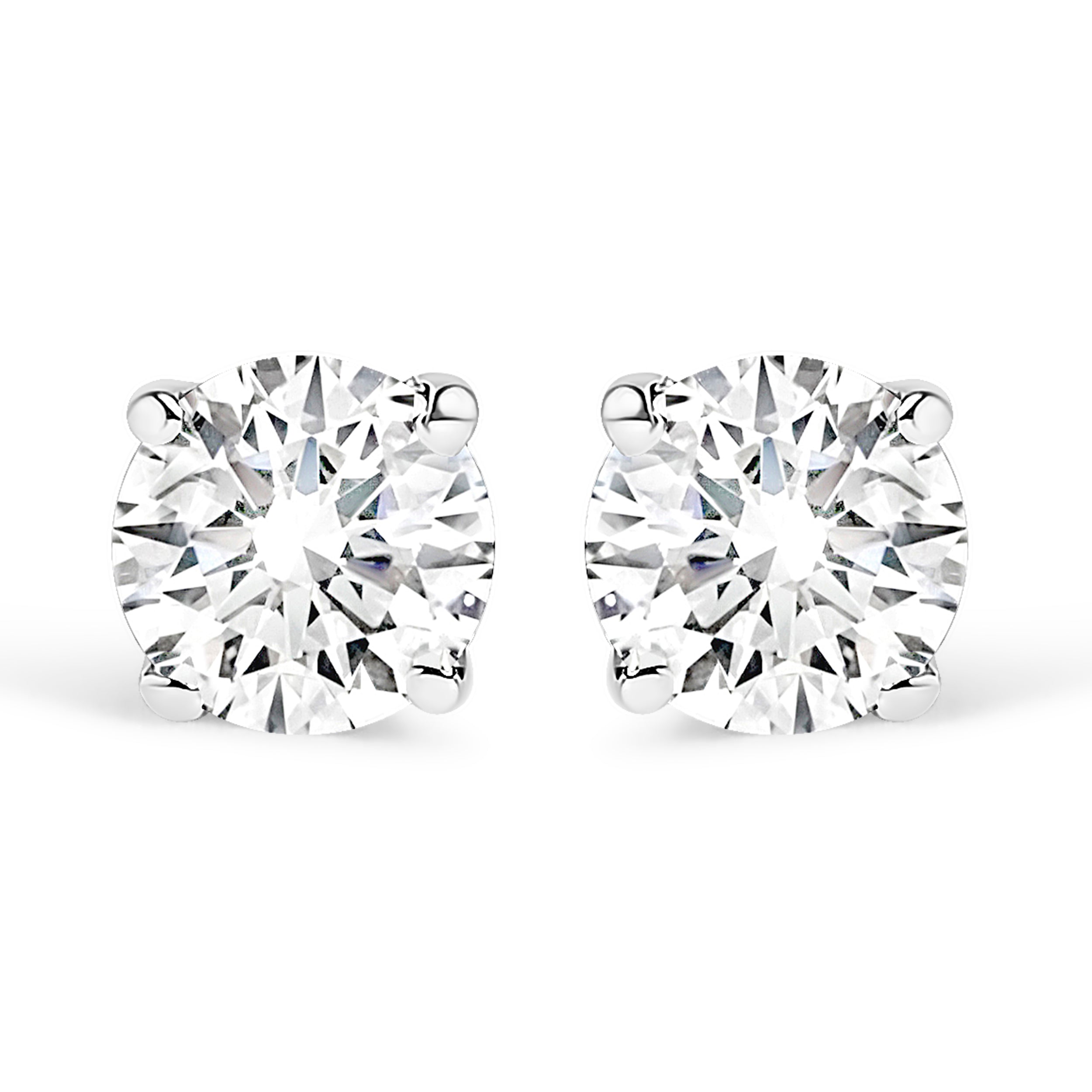 AGS Certified 14K White Gold 1.0 Cttw 4-Prong Set Brilliant Round-Cut Solitaire Diamond Push Back Stud Earrings (G-H Color, SI2-I1 Clarity)
